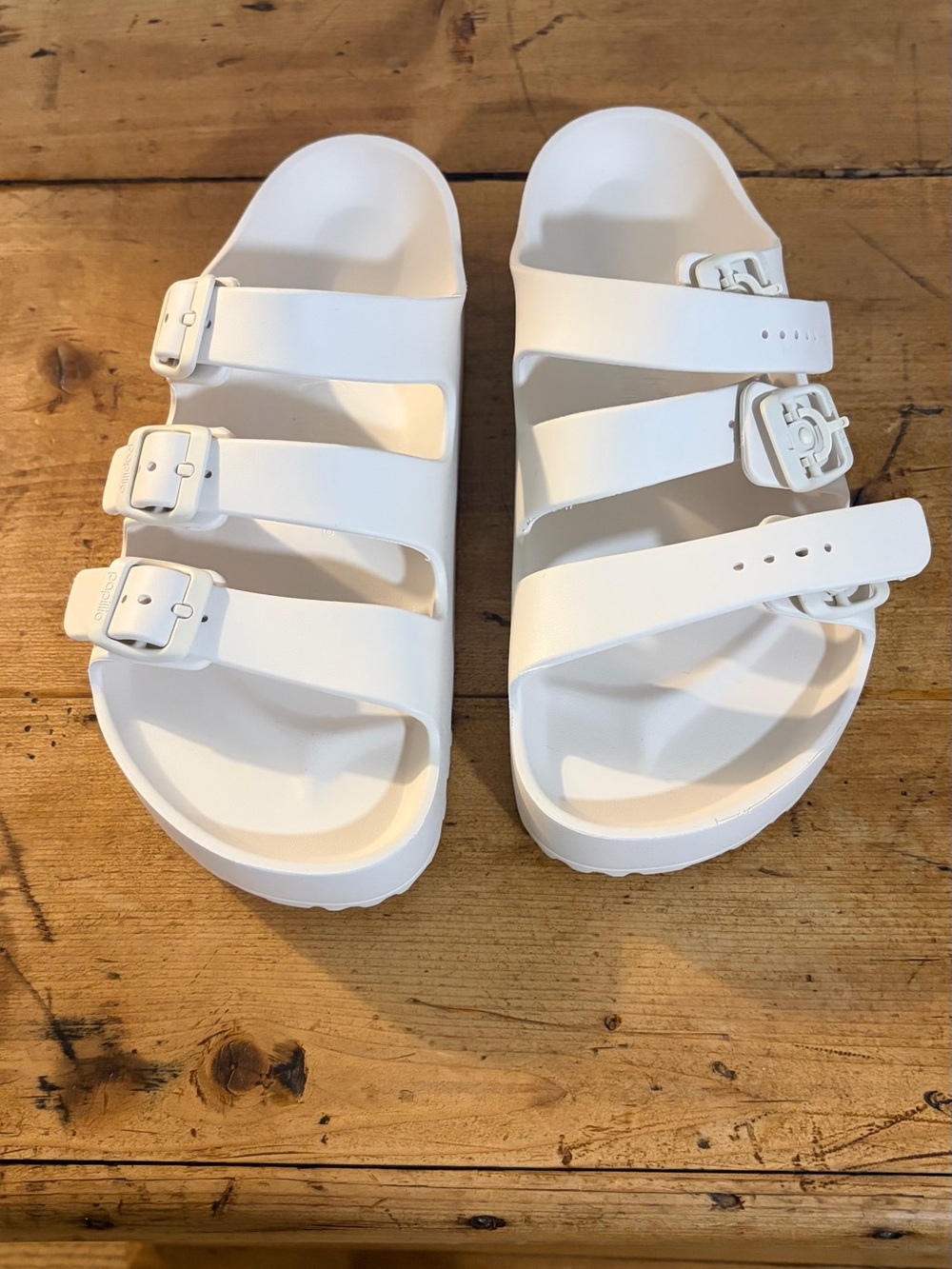 Women’s White Triple-Strap Slide Sandals